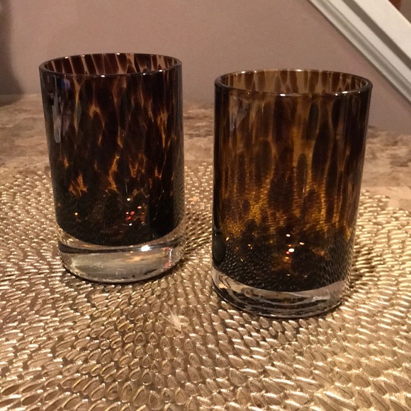 Pottery Barn Set/2 Tortoiseshell Glass Votives